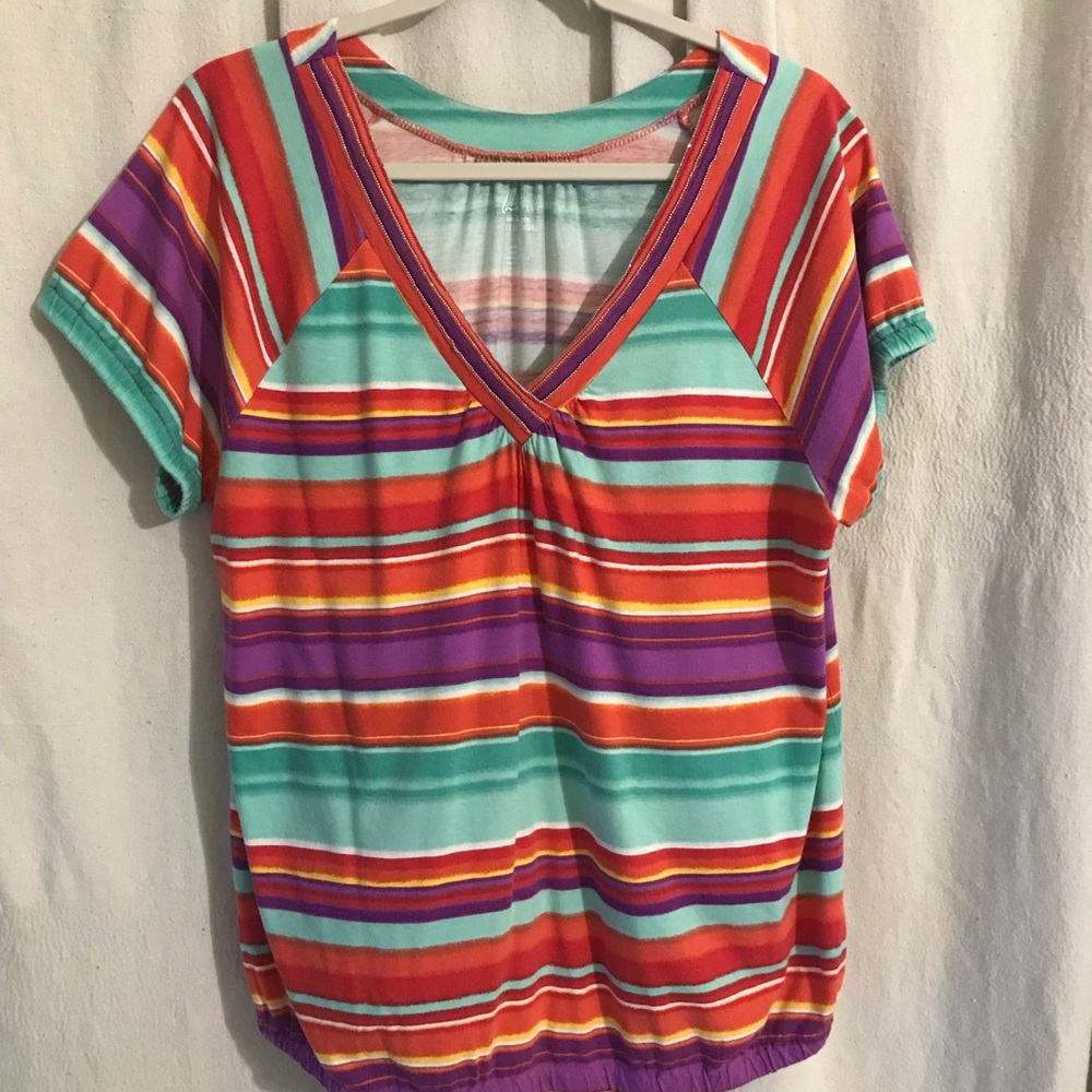 Brightly striped V-neck tee
